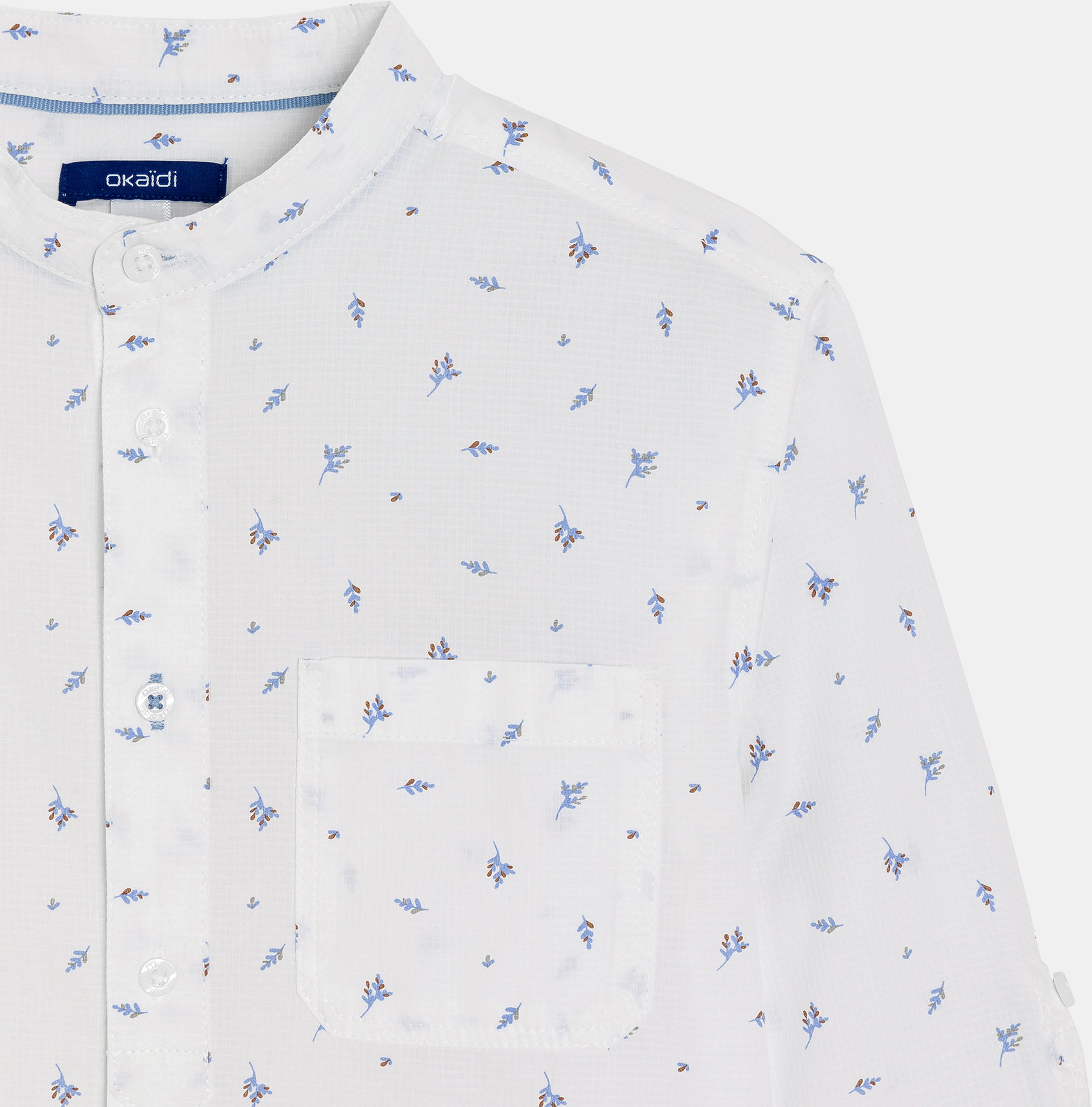 Weißes bedrucktes Hemd mit Stehbundkragen für Jungen 2