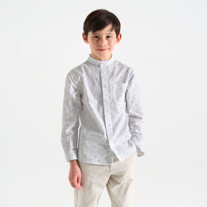 Boy's white printed Henley collar shirt 1