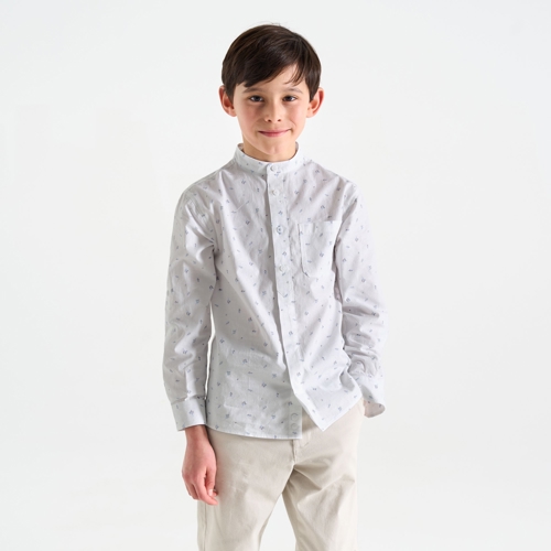 Camicia con colletto alla coreana bianca con stampa per bambino 1