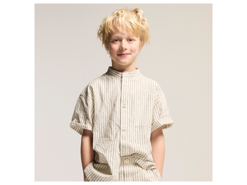 Chemise manches courtes en lin rayé beige Garçon 1