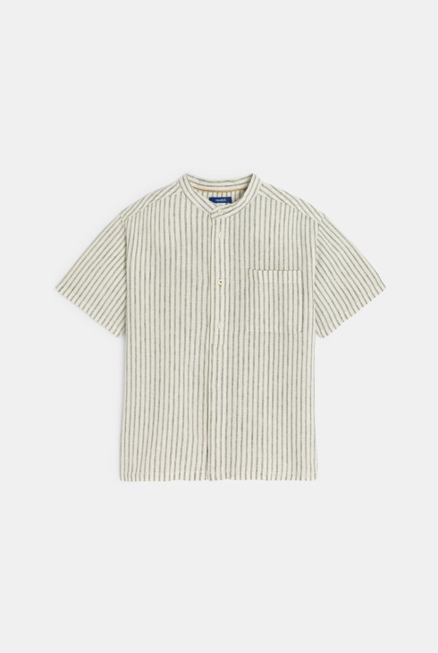 Chemise manches courtes en lin rayé beige Garçon 2