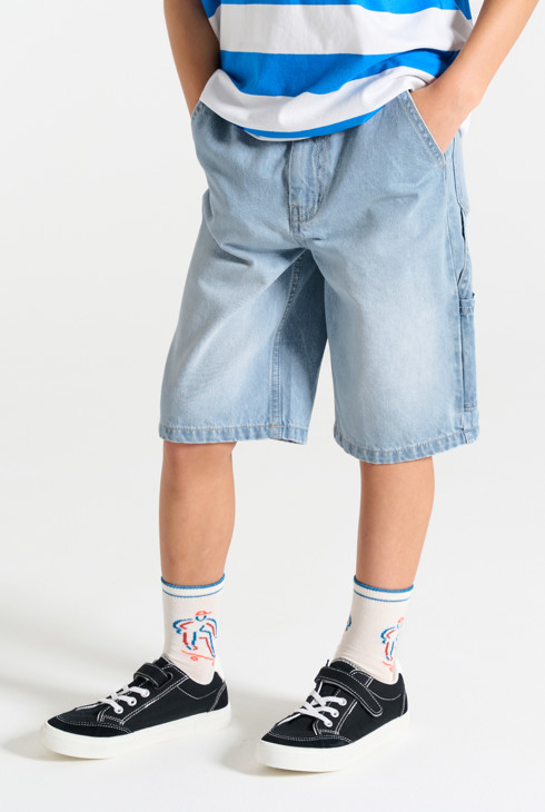 Legere Jeans-Bermudashorts aus Washed Denim hellblau Jungen 2
