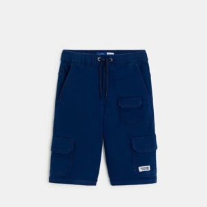 Marineblaue Cargo-Bermuda aus Leinenstoff für Jungs 1