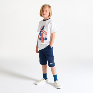 Marineblaue Cargo-Bermudashorts aus Stoff für Jungen