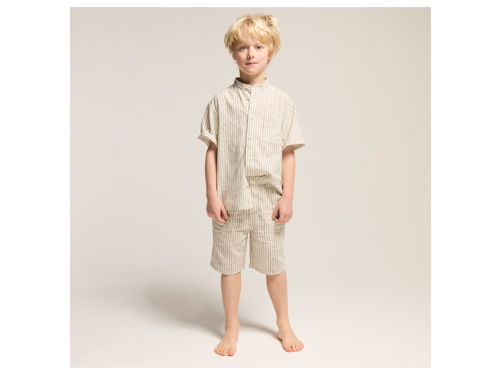 Bermudas de lino a rayas beige niño 1