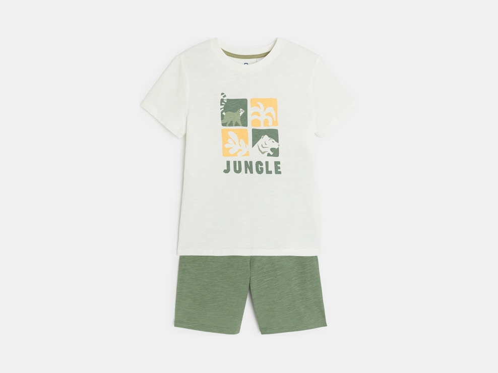 Pyjama d'été 2 pièces en jersey vert kaki Garçon 1