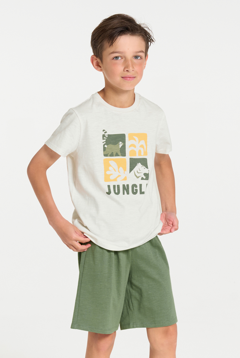 Pyjama d'été 2 pièces en jersey vert kaki Garçon 1