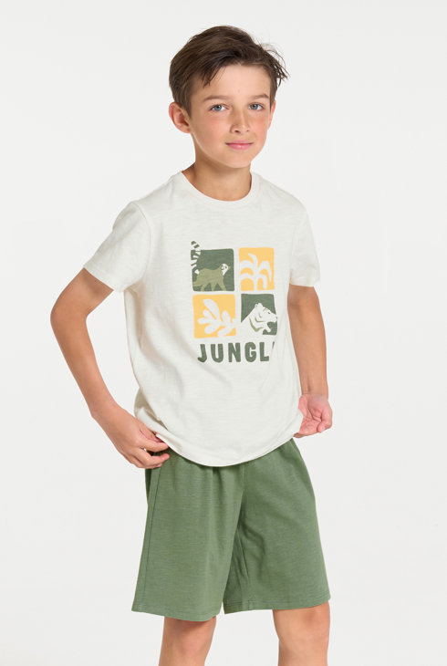Pyjama d'été 2 pièces en jersey vert kaki Garçon 1