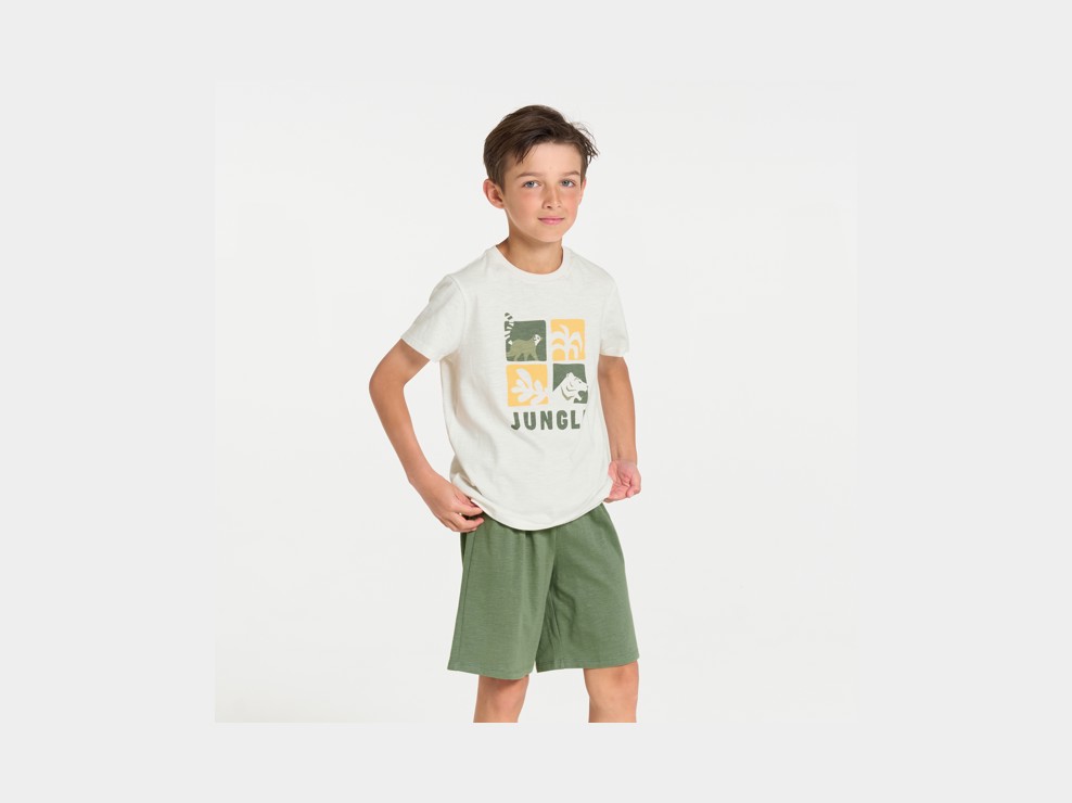 Pyjama d'été 2 pièces en jersey vert kaki Garçon 1