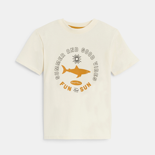 Beige T-shirt met korte mouwen en opschrift voor jongens 1