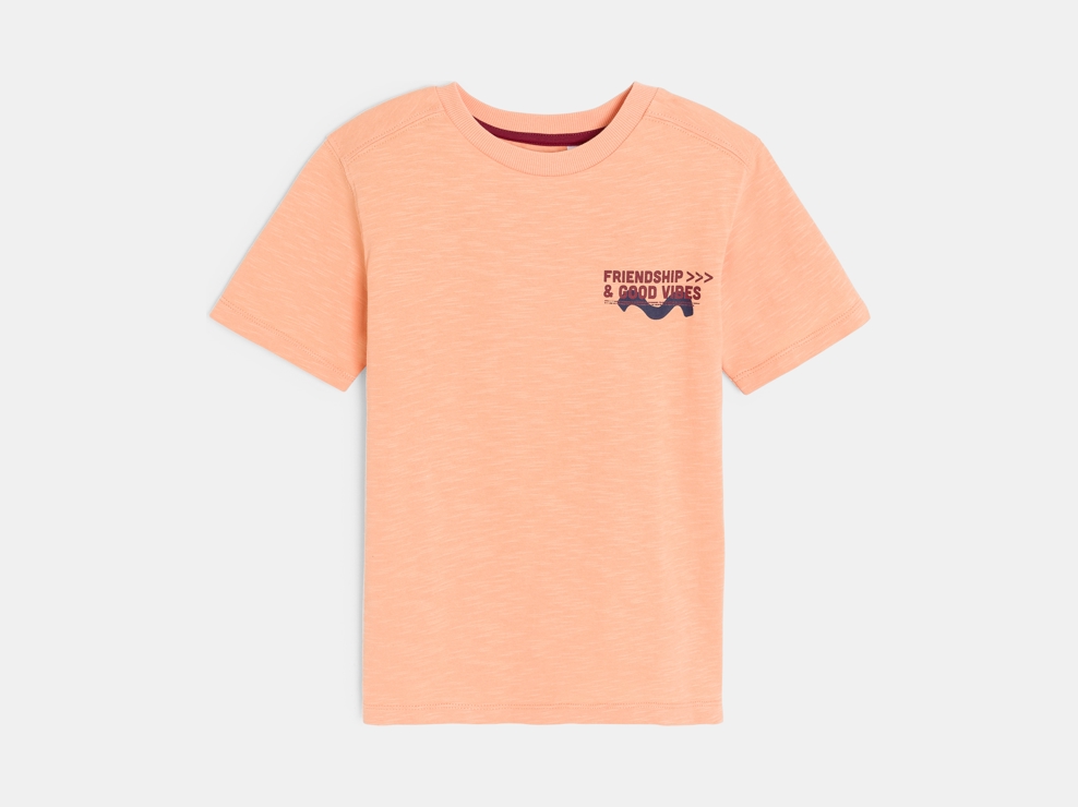 Camiseta de manga corta con mensaje naranja niño 1