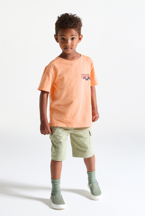 T-shirt manches courtes à message orange Garçon 1