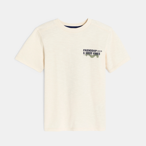 Boy's white slogan T-shirt with short sleeves 1