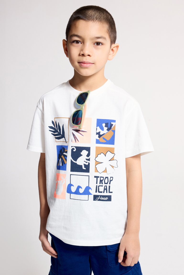 T-shirt manches courtes motif placé blanc Garçon 1