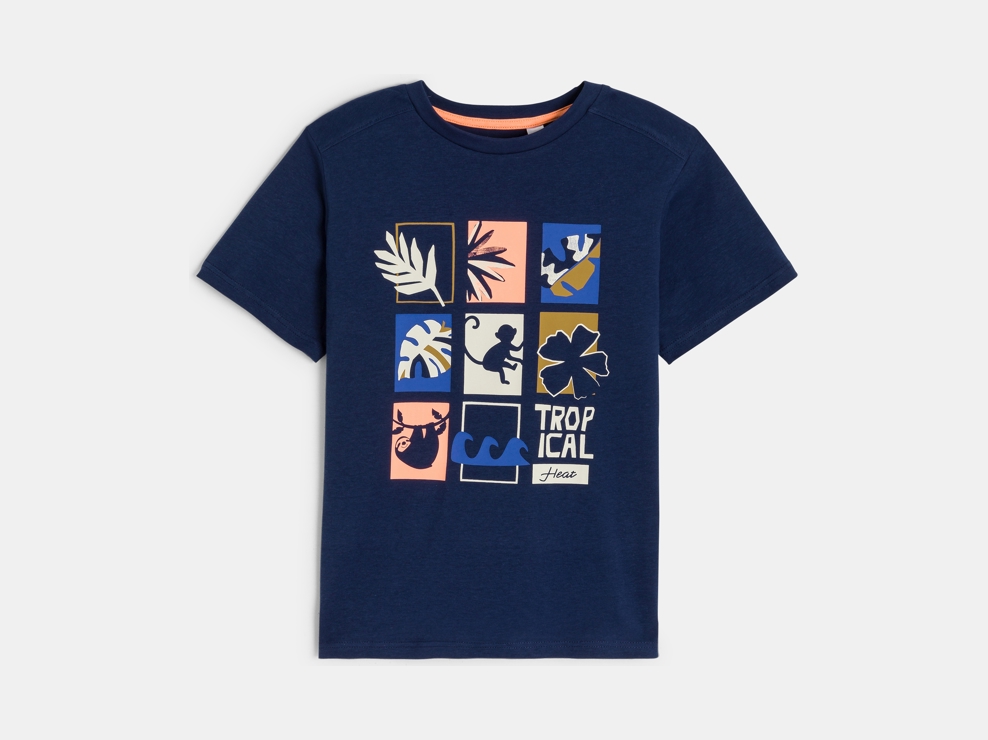 T-shirt manches courtes motif placé bleu marine Garçon 1
