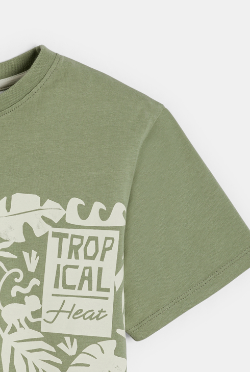 Khakifarbenes Kurzarm-T-Shirt mit Druck für Jungen