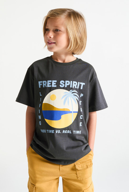 Graues Kurzarm-T-Shirt mit Motiv für Jungen 2