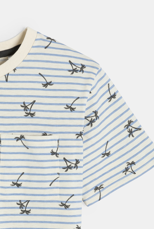 Blaues TShirt mit Streifen und Druck für Jungen