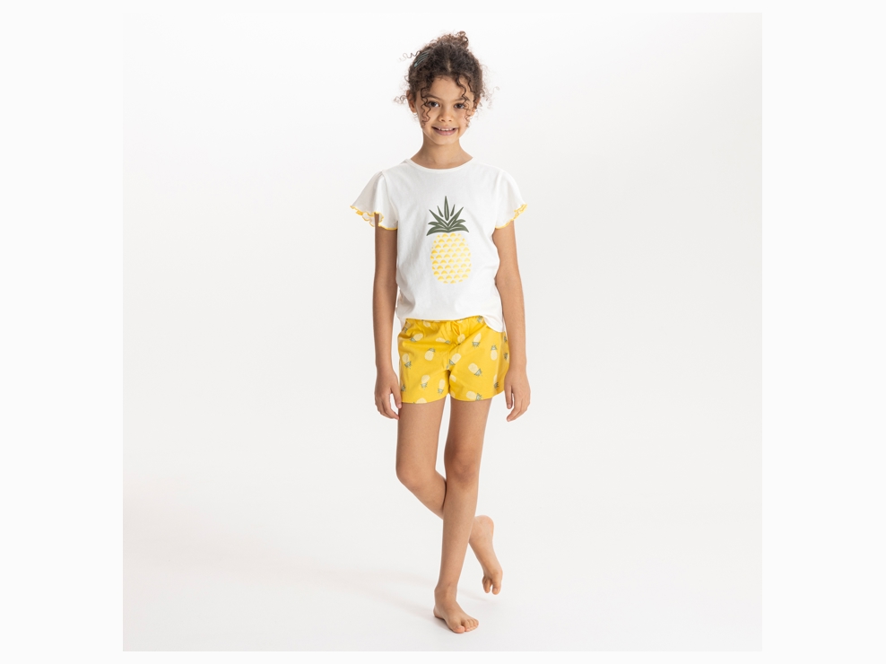 Pyjama short motif ananas jaune Fille 1