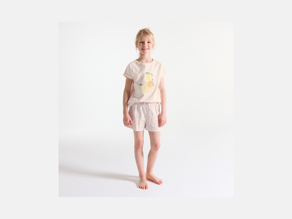 Pastelroze tweedelige korte pyjama van jersey voor meisjes 1