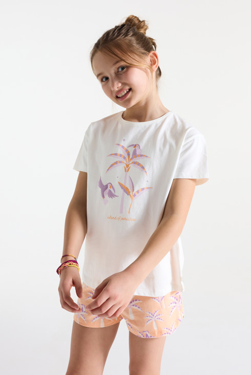 2-teiliger weißer Kurzpyjama aus Jersey für Mädchen 2