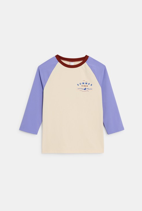 Beige T-shirt met uv-bescherming en 3/4-mouwen voor jongens 1