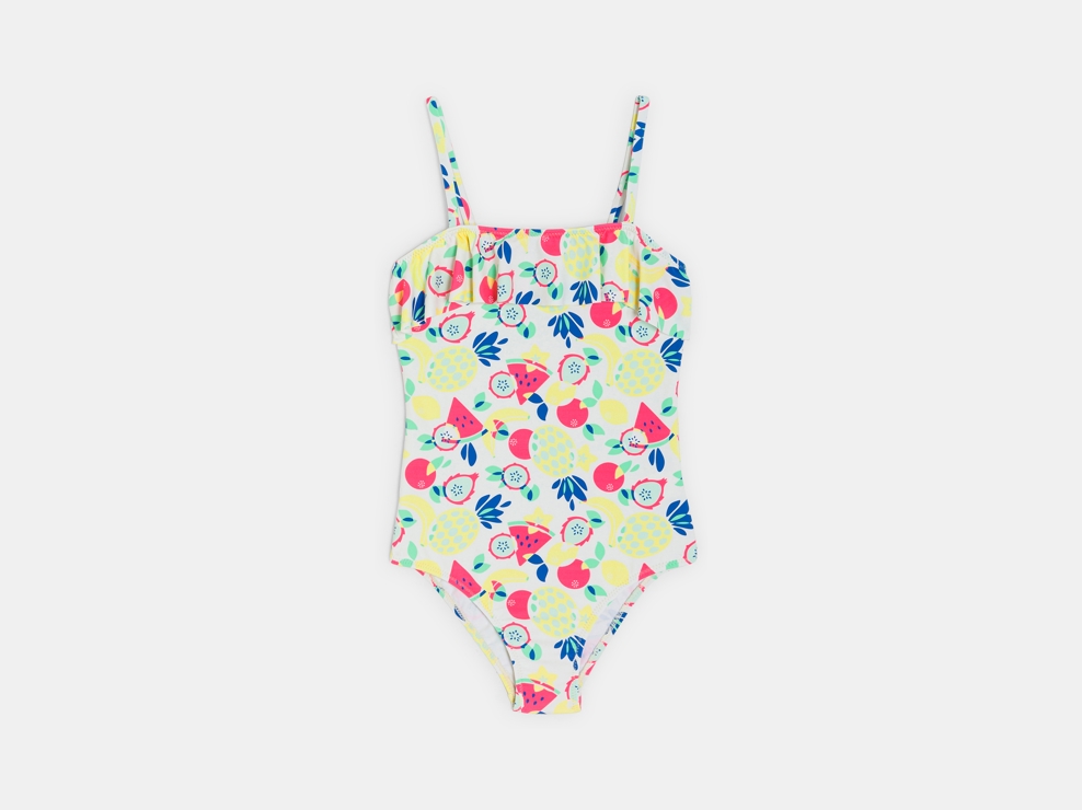 Maillot de bain rayé 1 pièce blanc Fille 1