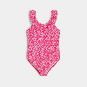 Girl's pink printed swimming costume 1