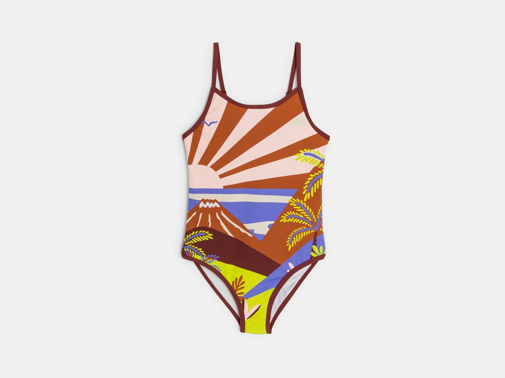 Maillot de bain 1 pièce imprimé paysage rose Fille 1