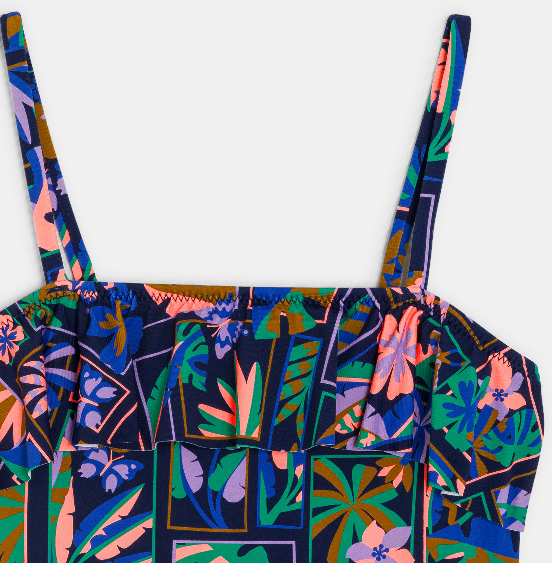 Girl's black printed swimming costume 2