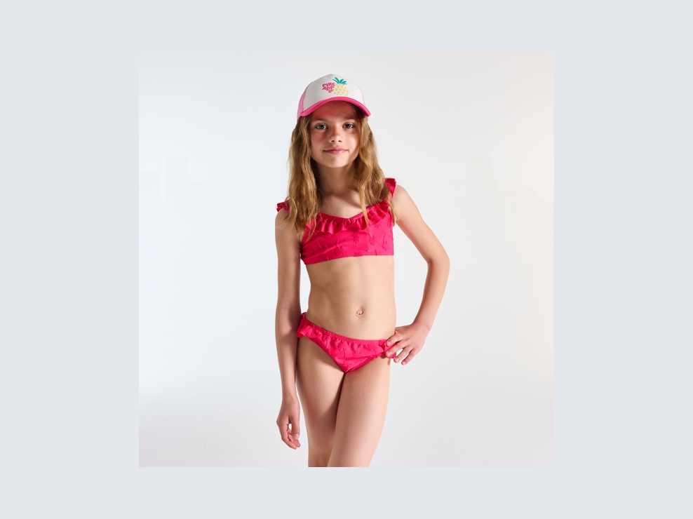 Maillot de bain volanté 2 pièces rose Fille 1