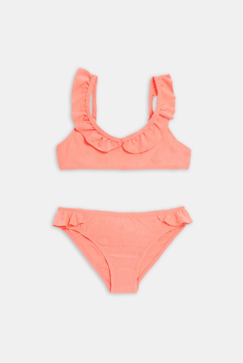 Biquini con volantes melocotón niña 1