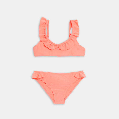 Maillot De Bain Volanté 2 Pièces Pêche Fille - Orange - 3A - OKAIDI