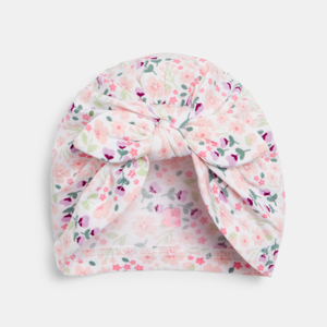 Bonnet noué turban coron fleuri rose bébé fille 1