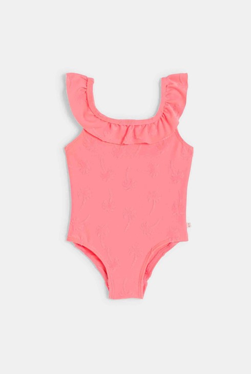 Oranger Badeanzug mit Palmen Kleinkind Mädchen 2