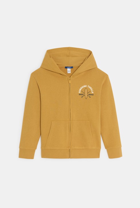 Felpa con cappuccio e motivo davanti e dietro giallo curry per bambino 1