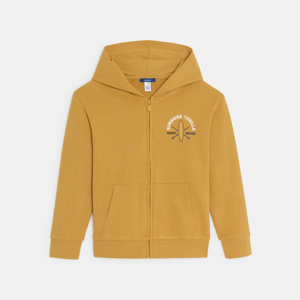 Boy's curry yellow hoodie with motif on front and back 1