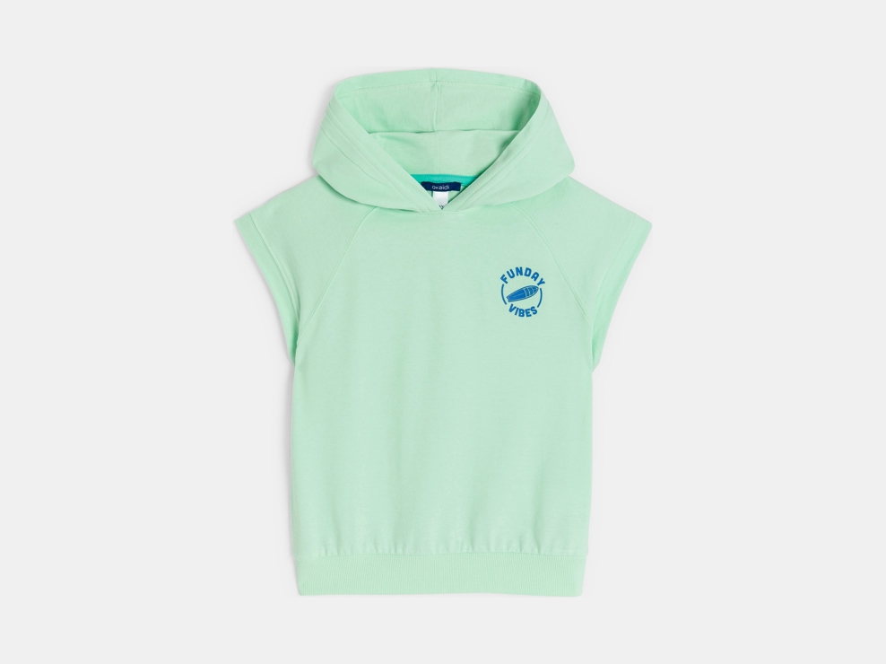 Sweat-shirt à capuche manches courtes vert Garçon 1