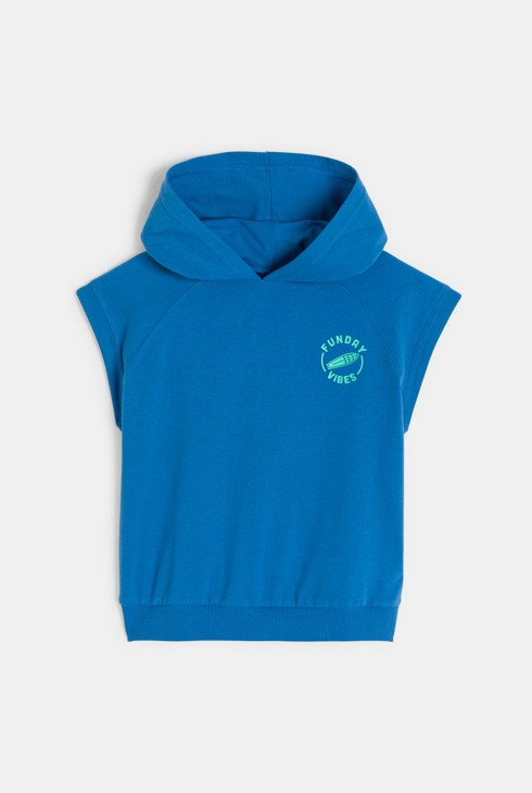 Blaues, kurzärmliges Kapuzensweatshirt für Jungen 2