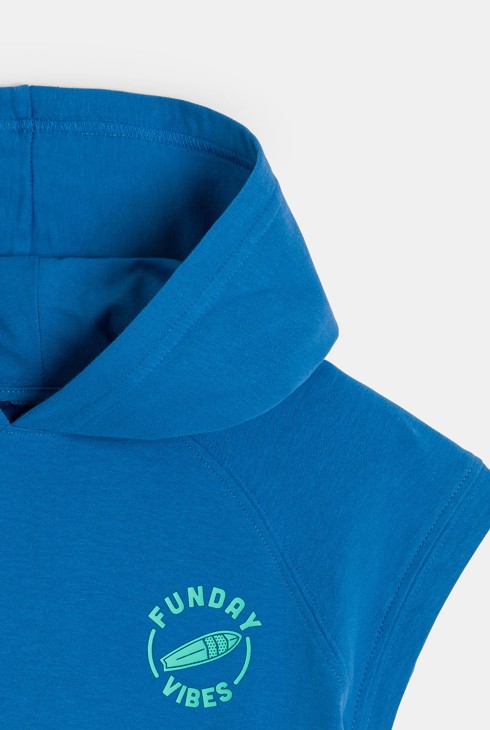 Sweat-shirt à capuche manches courtes bleu Garçon