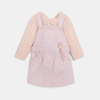 Robe salopette twill coton et t-shirt fleuri rose bébé fille