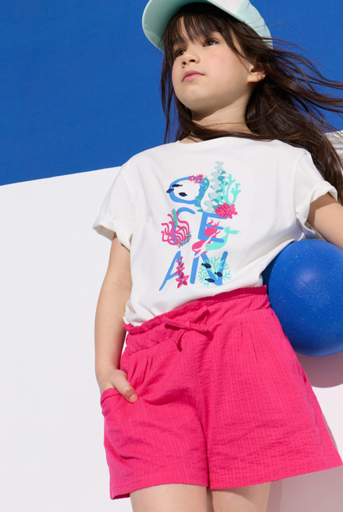 Short souple en jersey fantaisie rose Fille 1