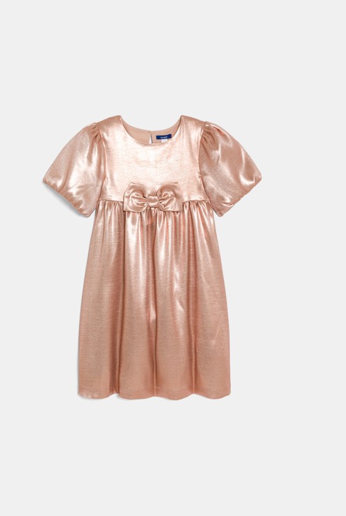 Girl's pink sparkly crêpe dress with balloon sleeves 2