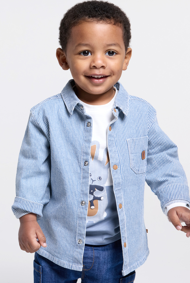 Surchemise rayée bleu bébé garçon 1