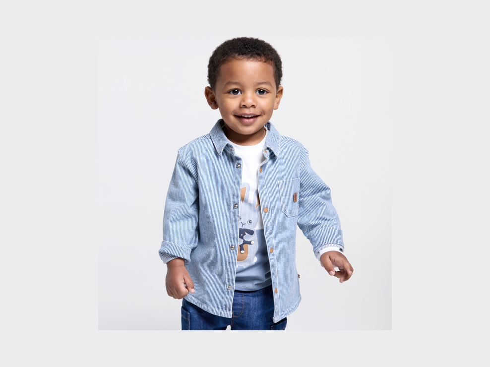 Surchemise rayée bleu bébé garçon 1