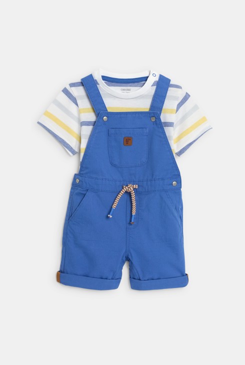 Kurze Latzhose und gestreiftes T-Shirt in Blau Kleinkind Junge 2