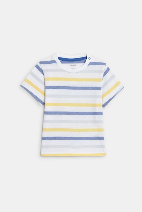 Salopette courte et t-shirt rayé bleu bébé garçon