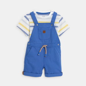 Baby boy's blue striped T-shirt and short dungarees 1