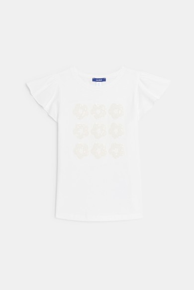 Girl's white short-sleeve sequin motif T-shirt Okaïdi & Obaïbi