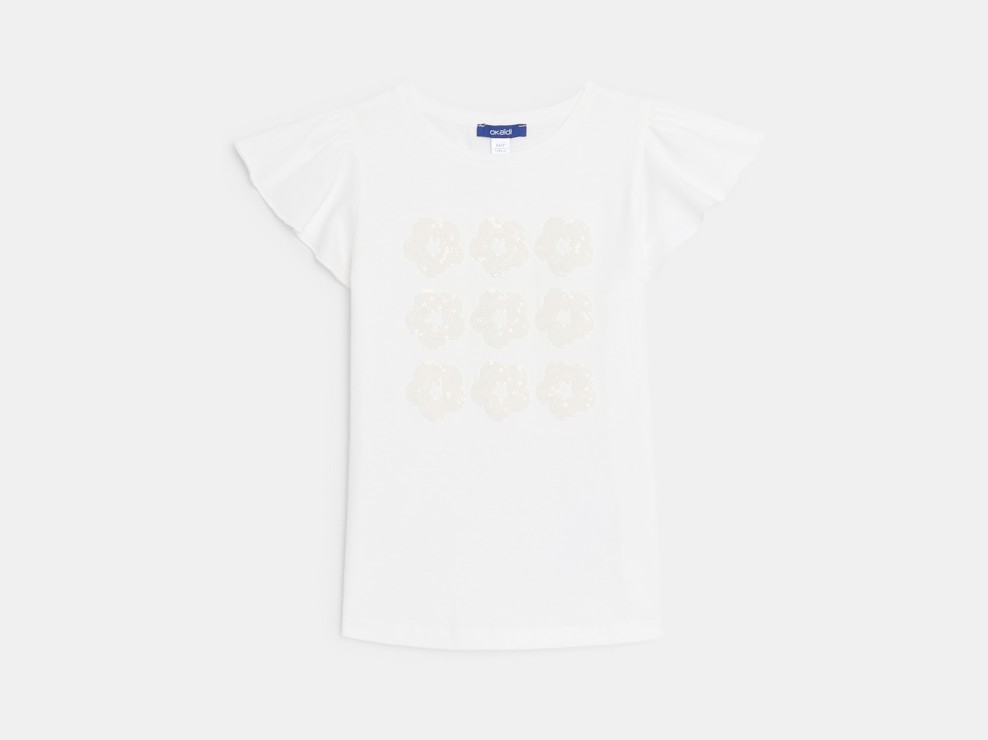 T-shirt manches courtes motif sequins blanc Fille 1